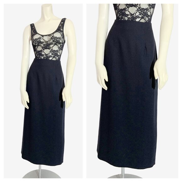 Vintage Black Wool Blend Maxi Skirt / size Medium-Large - Picture 2 of 5